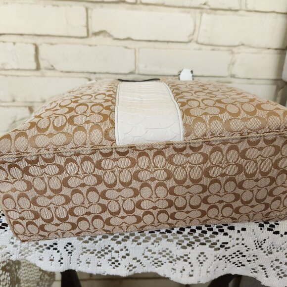 Coach Striped Signatue Reptile Khaki Satchel Purse - Picture 8 of 14